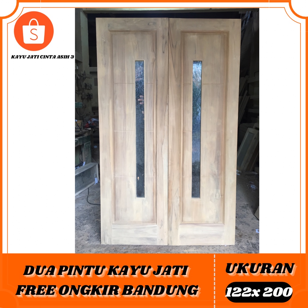 (PROMO) PINTU JATI 2 PINTU MODEL KACA ES AIR 100% KAYU JATI