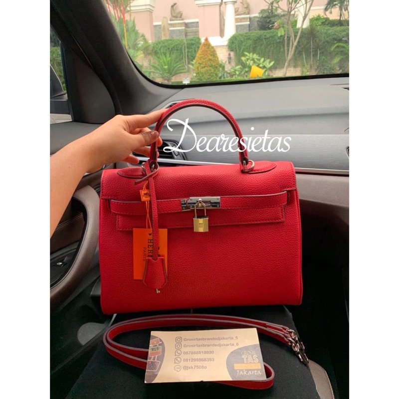 H kell tas wanita slempang/tenteng branded uk 30 warna merah hitam putih pink dan khaki