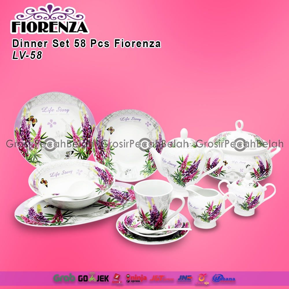 Dinner Set 58 Pcs Perangkat Makan Keramik Motif Fiorenza LV-58