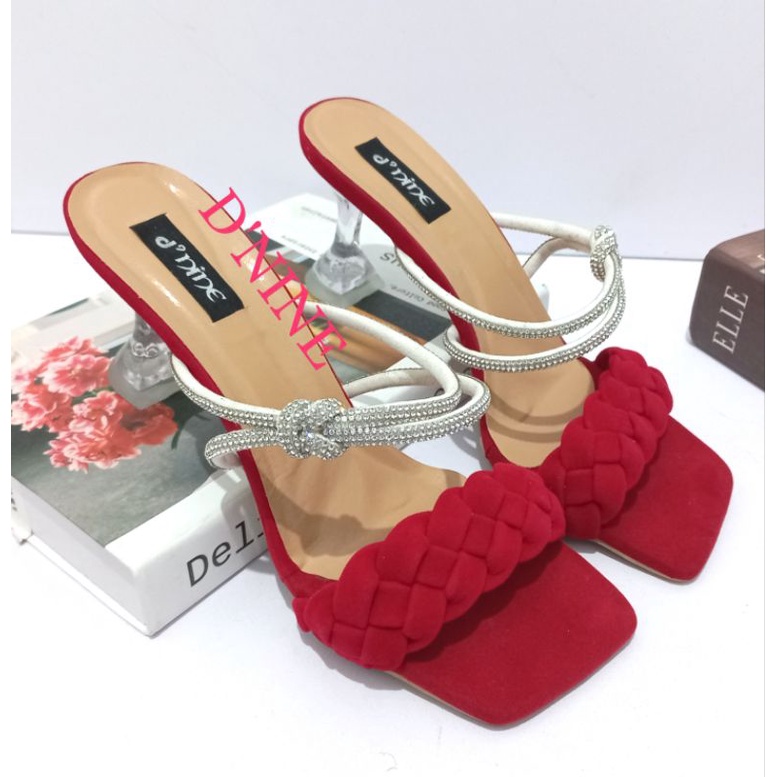 D'NINE SH 12 Sandal Wanita Sandal heels kaca kepang blink blink