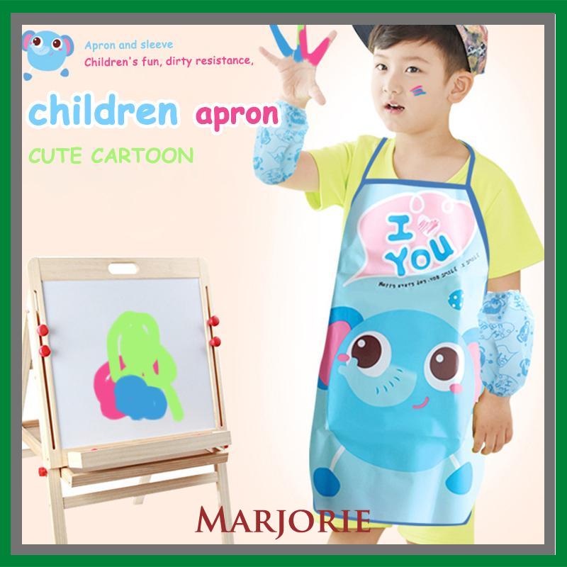 Celemek Apron Anak untuk Melukis Berkebun Karakter Kartun Dengan manset/Tanpa manset-MJD