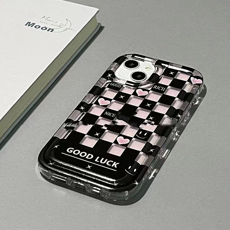 Casing IPhone 12 13 11 Pro Max X Xs Max Xr Motif Hati Tersenyum Warna Hitam Pink Ggttyt