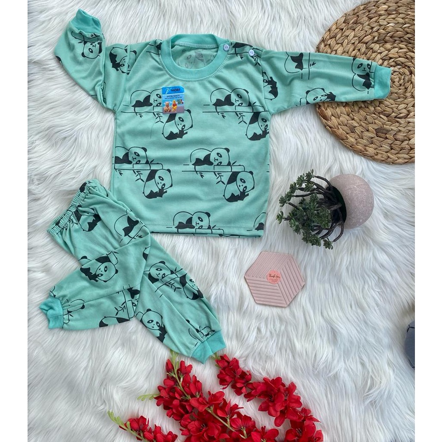 baju bayi laki laki murah motif PANDA BAMBOO setelan PANJANG 3-18 bulan