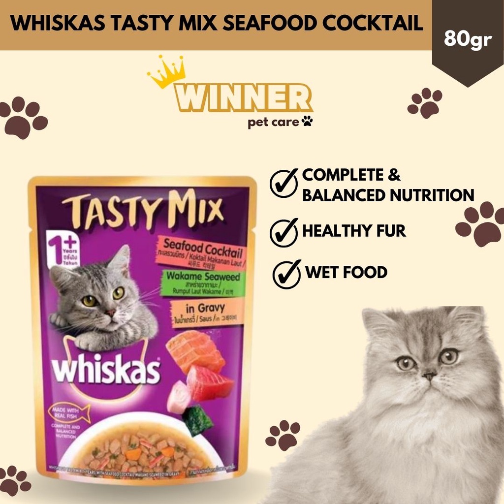 Whiskas Tasty Mix Cat Wet Food Seafood Cocktail Pouch 80gr