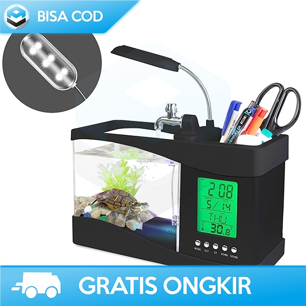 MINI AQUARIUM DENGAN DIGITAL DISPLAY USB FISH TANK WITH RUNNING WATER