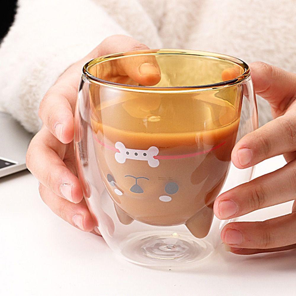 Preva Animal Double-layer Glass Mug Cangkir Air Kucing Anjing Kreatif