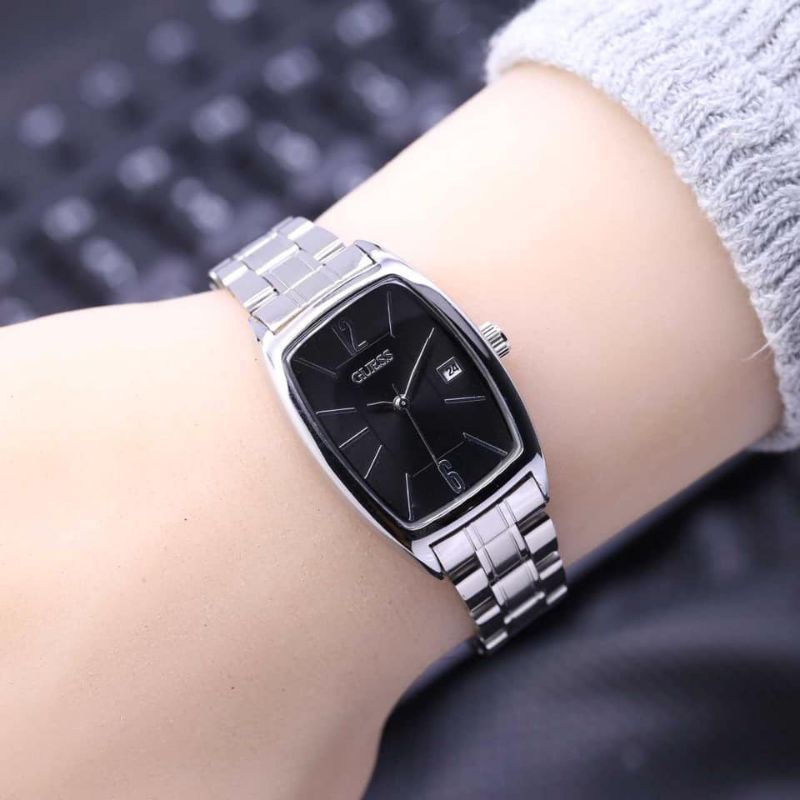 (Cod)Jam Tangan Wanita Fashion Gues Oval Angka Tanggal Aktif Strap Rantai/Stell(Dikirim Jakarta)