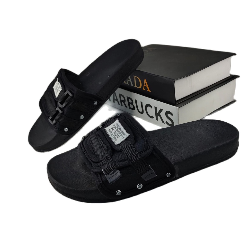 TERBARU Sandal slide pria unisexs FASHION OVAL-full hitam