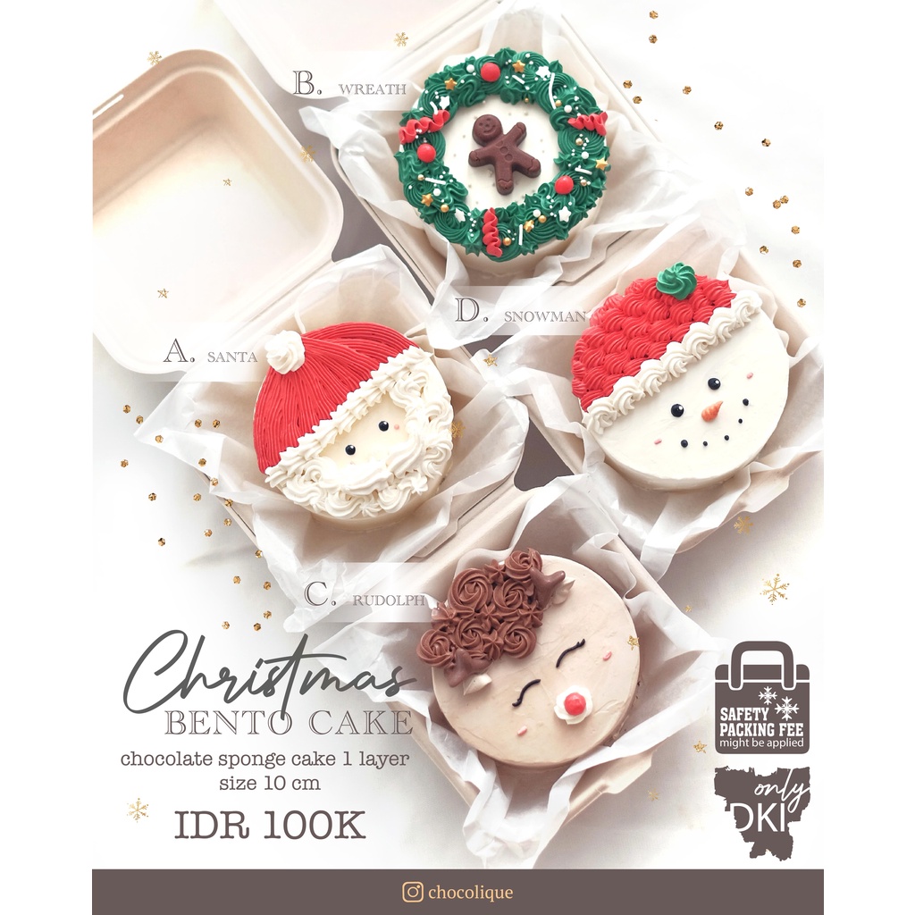 Exp Lama (COD) Korean Bento Cake Tema Christmas Natal 10 cm Berkualitas
