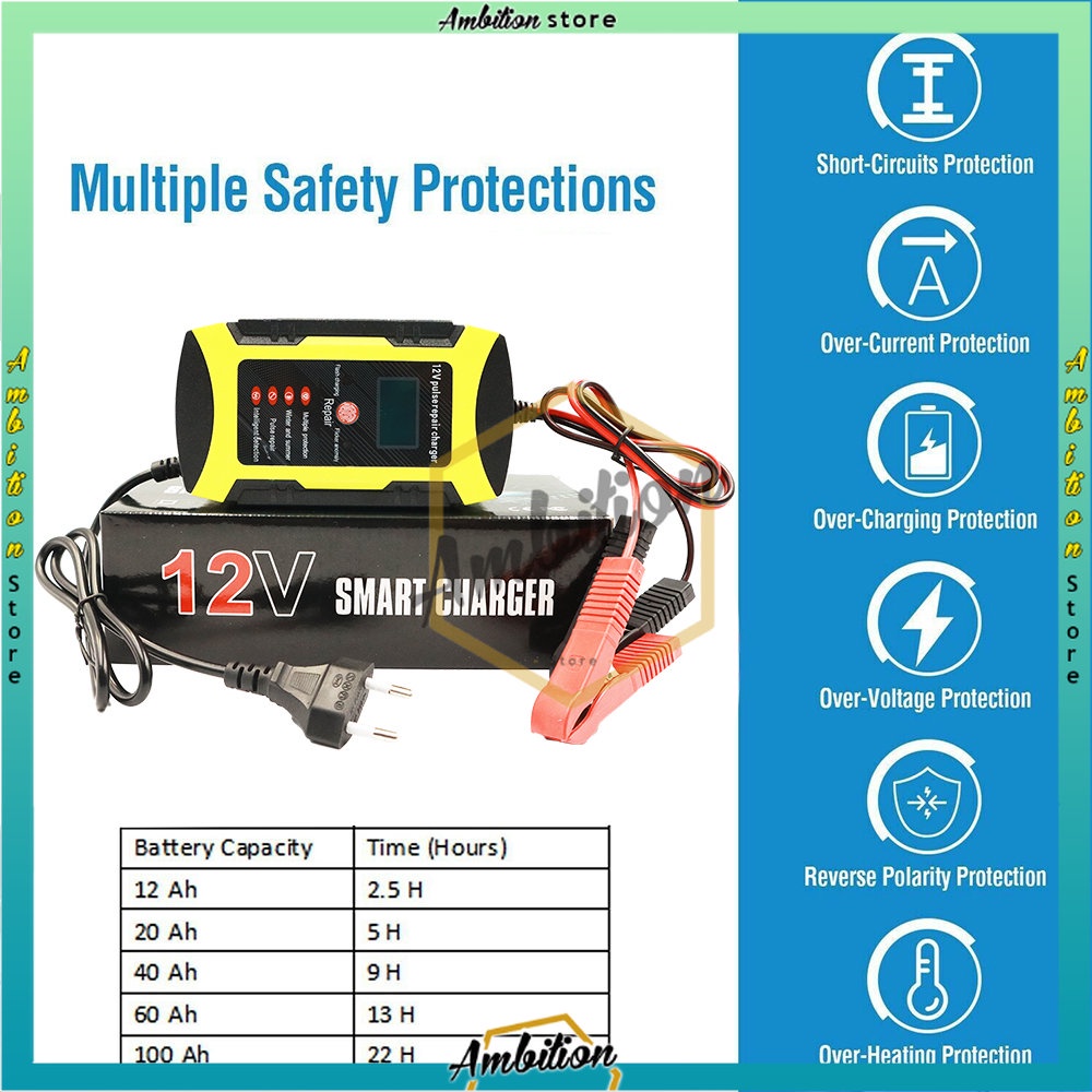 Venus Intelligent Battery Charger Aki Mobil 12V6A - 𝐂𝐚𝐬 𝐀𝐤𝐢 𝐌𝐨𝐛𝐢𝐥 𝐌𝐨𝐭𝐨𝐫 𝟏𝟐𝐕 𝟔𝐀 Pulse Repair battery Automatic smartcharger