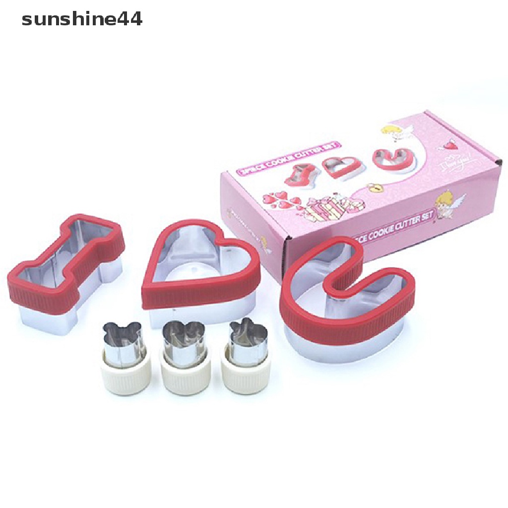 Sunshine 6Pcs / Set Cetakan Pemotong Sandwich / Roti Bahan Stainless Steel Tulisan I LOVE YOU