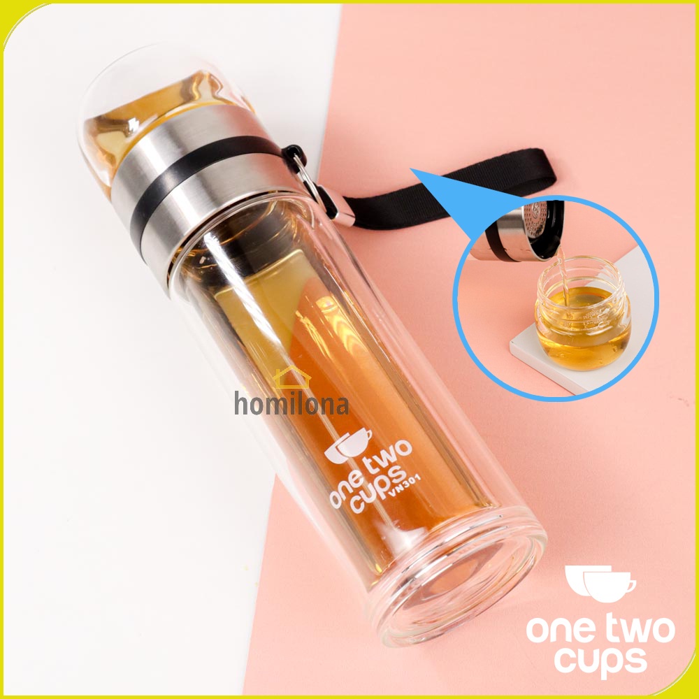 Botol Minum Double Layer Portable Tumbler Tea Separation Cups 400 ml One Two Cups VN301 Black