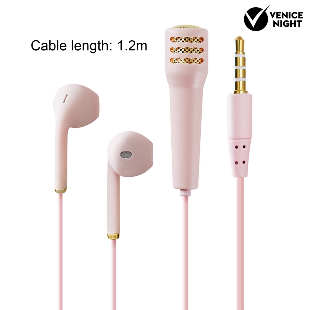 (VNEP) (Berkabel) Earbud Praktis Super Kualitas Suara 1.2m 3.5mm Mini In-ear Earphone Bergaya dengan Mikrofon untuk Karaoke