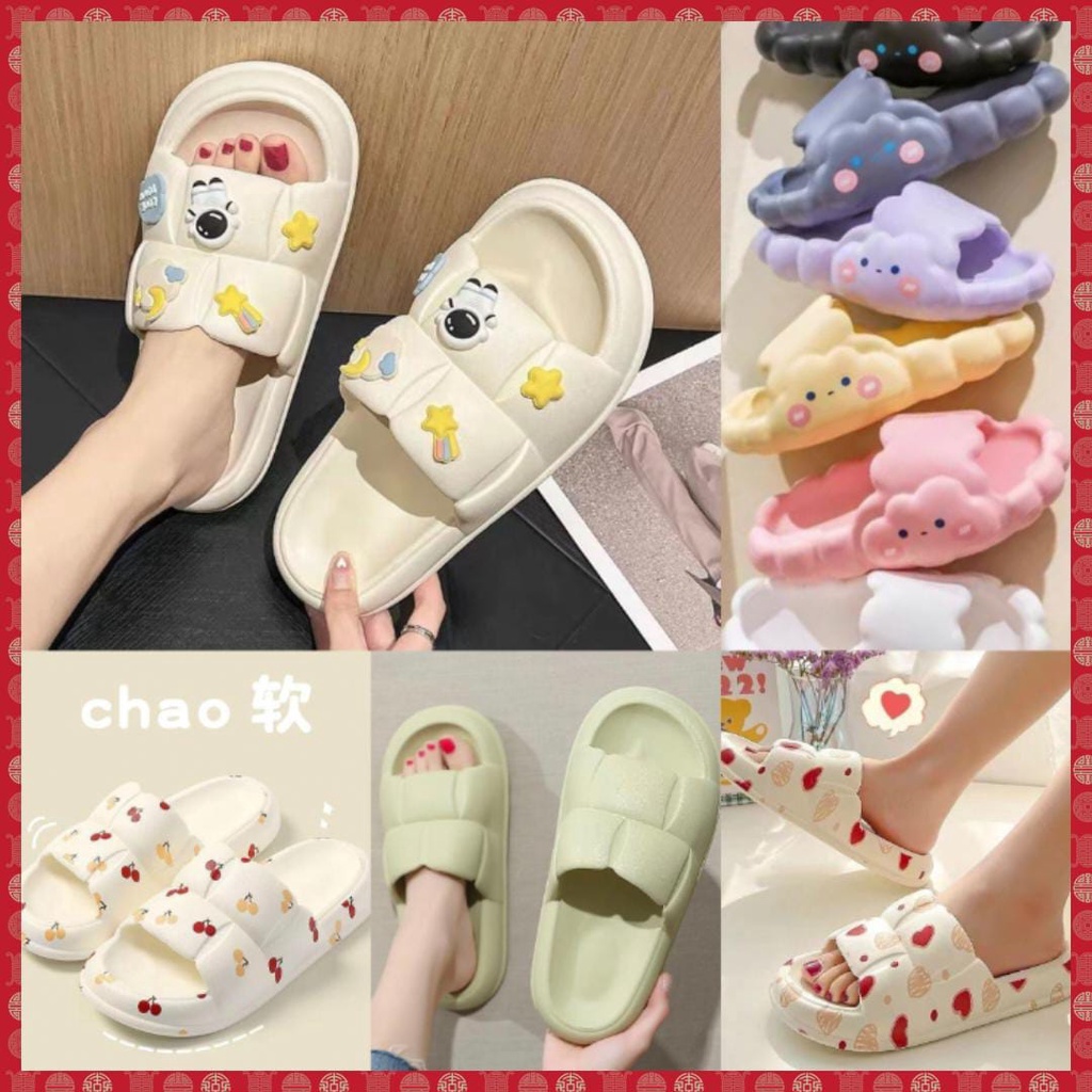 Sandal Jelly Korean Import Soft Slipper Anti Slip Elastic Empuk PVC / Selop RUMAH TEBEL NYAMAN korea awan cloud Slop Wanita Casual