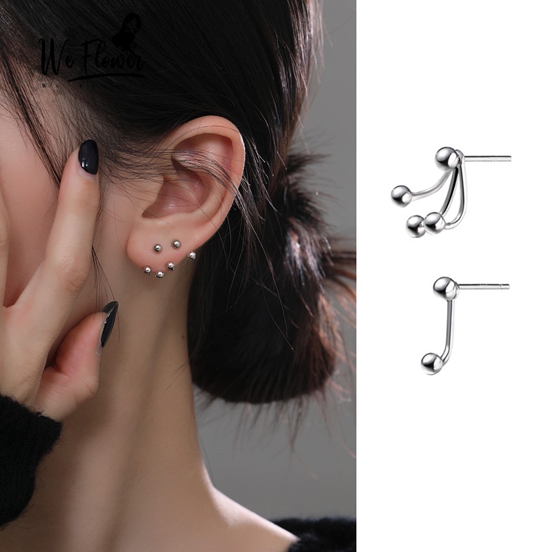 We Flower Anting Stud Hook Geometris Bahan s925 Silver Untuk Wanita