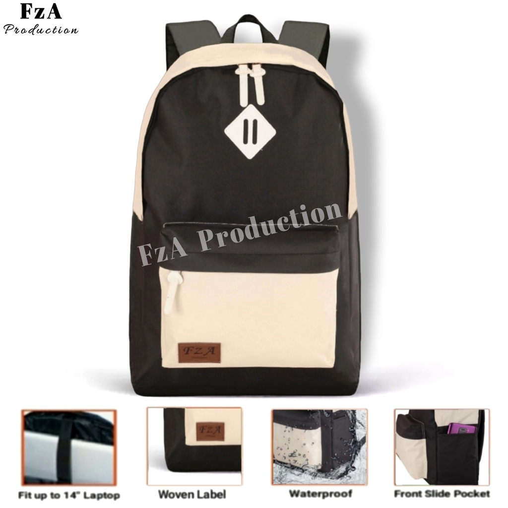 FzA Official - Tas Ransel Gendong Laptop Distro Sekolah Kuliah Pria Wanita Backpack Murah Original Tas Punggung Laptop - Black Cream