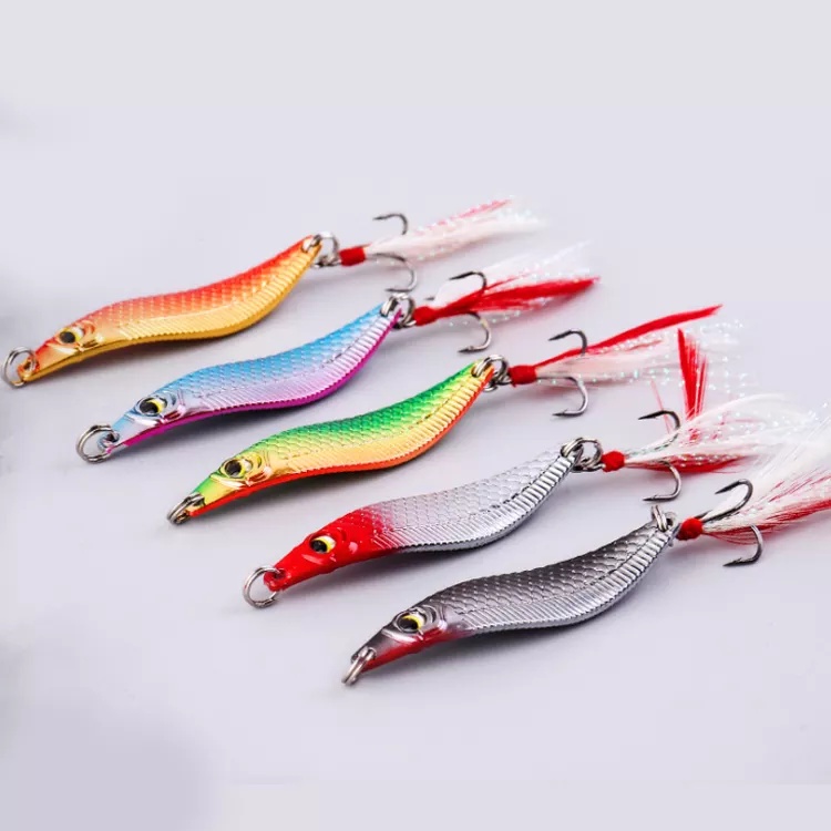 (IMPORT) Umpan Pancing Spoon/Willow Spoon Lure Casting Laut Ultralight Sequin Metal with Bulu Three 