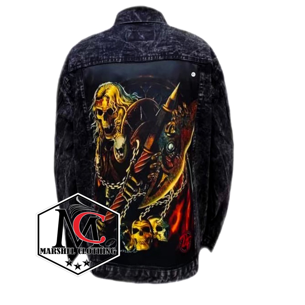 RCL - Jaket Jeans Printing Sanwash Hitam Ghosh Yellow