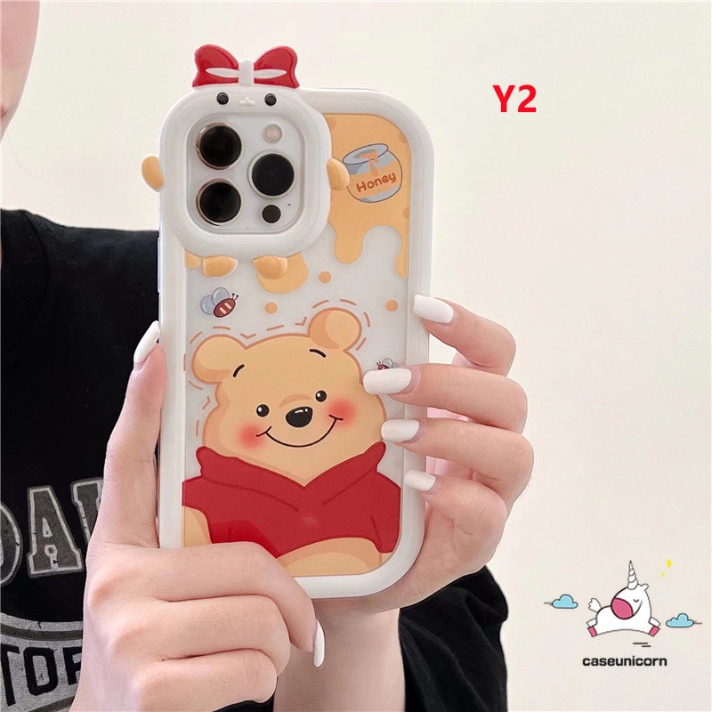Realme C33 C1 C11 C25Y C35 C15 C21Y C31 C30 C25 C25s C21 C2 C1 C3 C17 8 8pro 7 9 9pro+8i 5 6i 9i 5s 5 7i Winnie The Pooh Strawberry Bear Kartun 3D Bow Little Monster Lens Lembut Case Tempat Kotak Makan