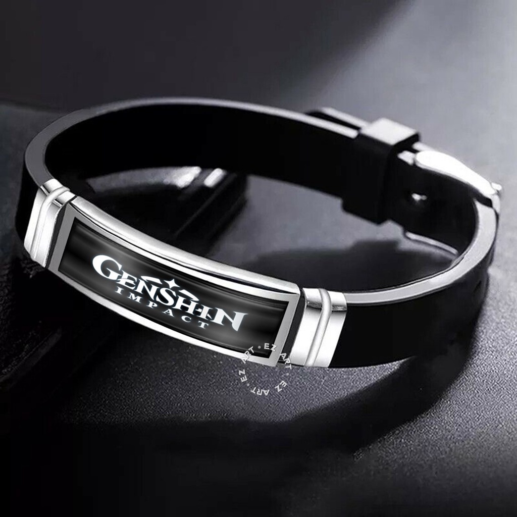 GELANG GAMERS 7 ELEMENT GENSHIN IMPACT KARET SILICONE PLAT STAINLESS STEEL KACA EPOXY MODEL SABUK STRAP