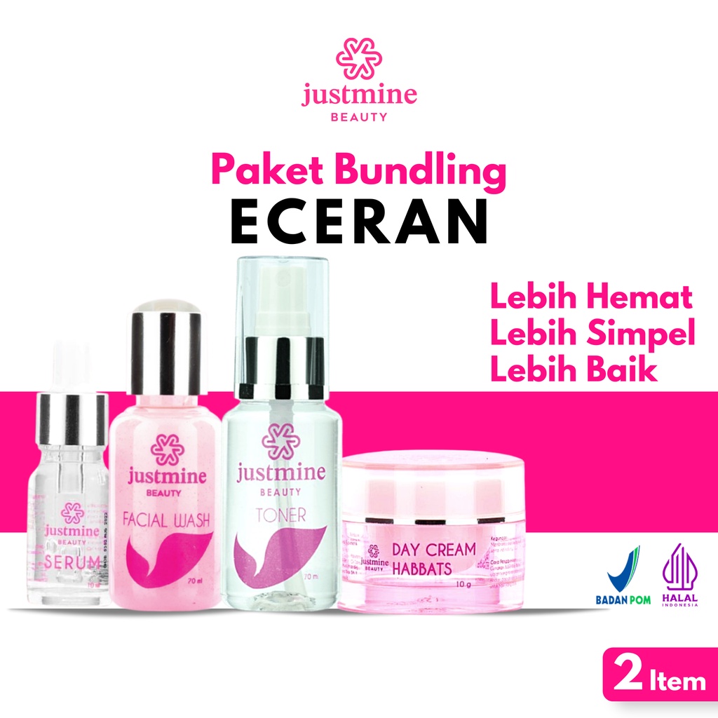 Justmine Beauty Bundling Eceran Facial Wash Day Cream Habbats Serum VIT C Toner | Paket Combo