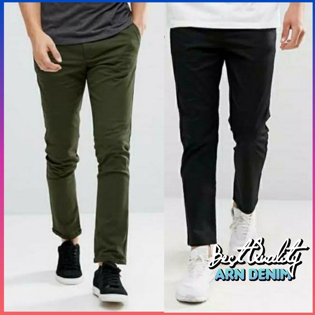 Celana Panjang Reguler Chino/Cino/Chinos Pria/Cowok Standar - Krem(Cream)/Abu(Grey)/Hitam(Black)