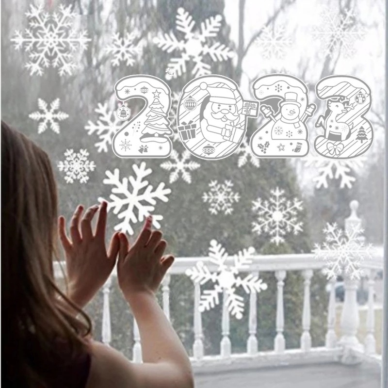 Stiker Dinding Desain Snowflake Santa Claus Rusa Natal Model Dua Sisi Tahan Air 2023 Untuk Rumah