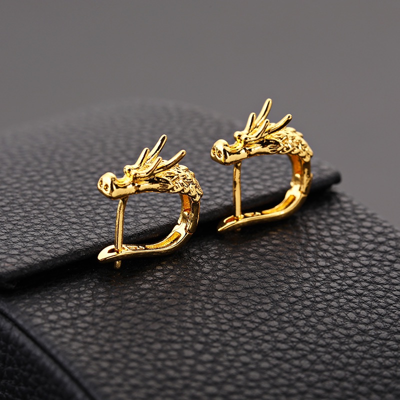 Anting Hoop Bentuk Kepala Naga Model Hollow Out Warna Emas Silver Gaya Hip Hop Untuk Wanita