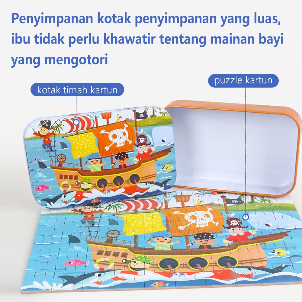 Halo Baby Puzzle Kayu Anak 60pcs Kotak Besi/Puzzle Kaleng Mainan Edukasi