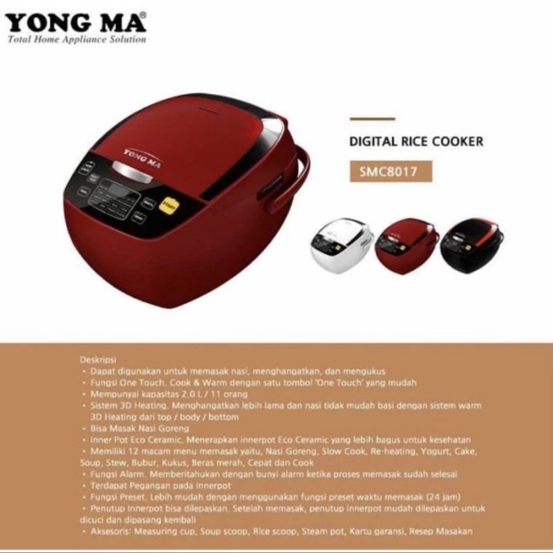 YONG MA RICE COOKER 2 LITER SMC 8017