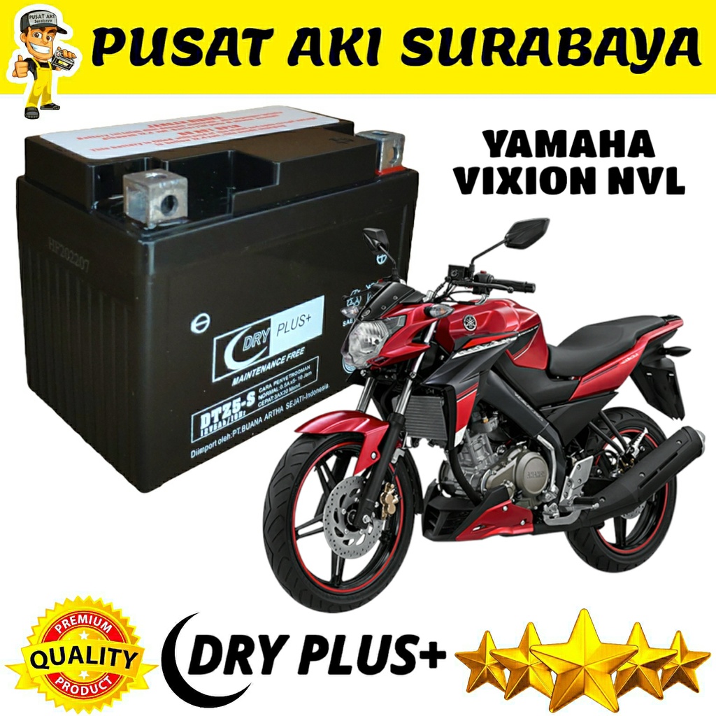 ACCU BARU DRYPLUS DTZ5S 12 VOLT 5 AMPER YAMAHA VIXION NVL AKI KERING BERKUALITAS MF YTZ5S YTZ4V DTZ5S MTZ5S