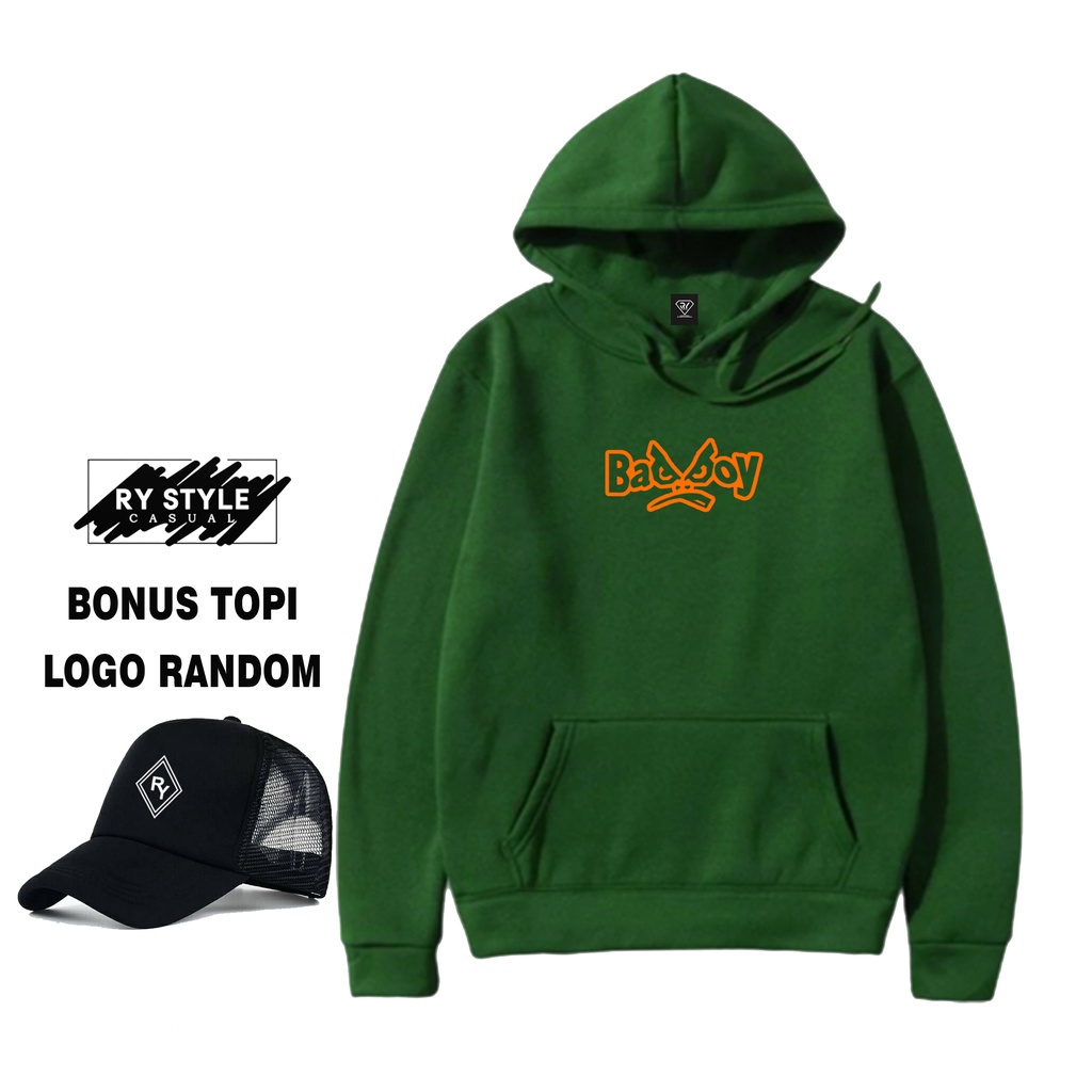 Ry Style - Jaket Hoodie BadBoy Motif Orange + Topi Random  - Bonus Topi Ry - Hoodie Pria Dan Wanita 