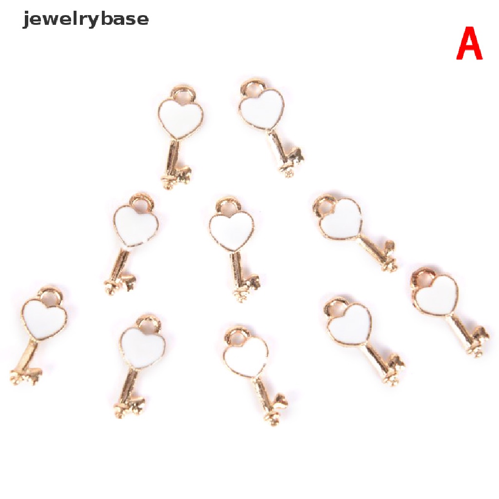 10pcs / Set Liontin Kunci Hati Bahan Alloy Enamel Untuk Membuat Perhiasan