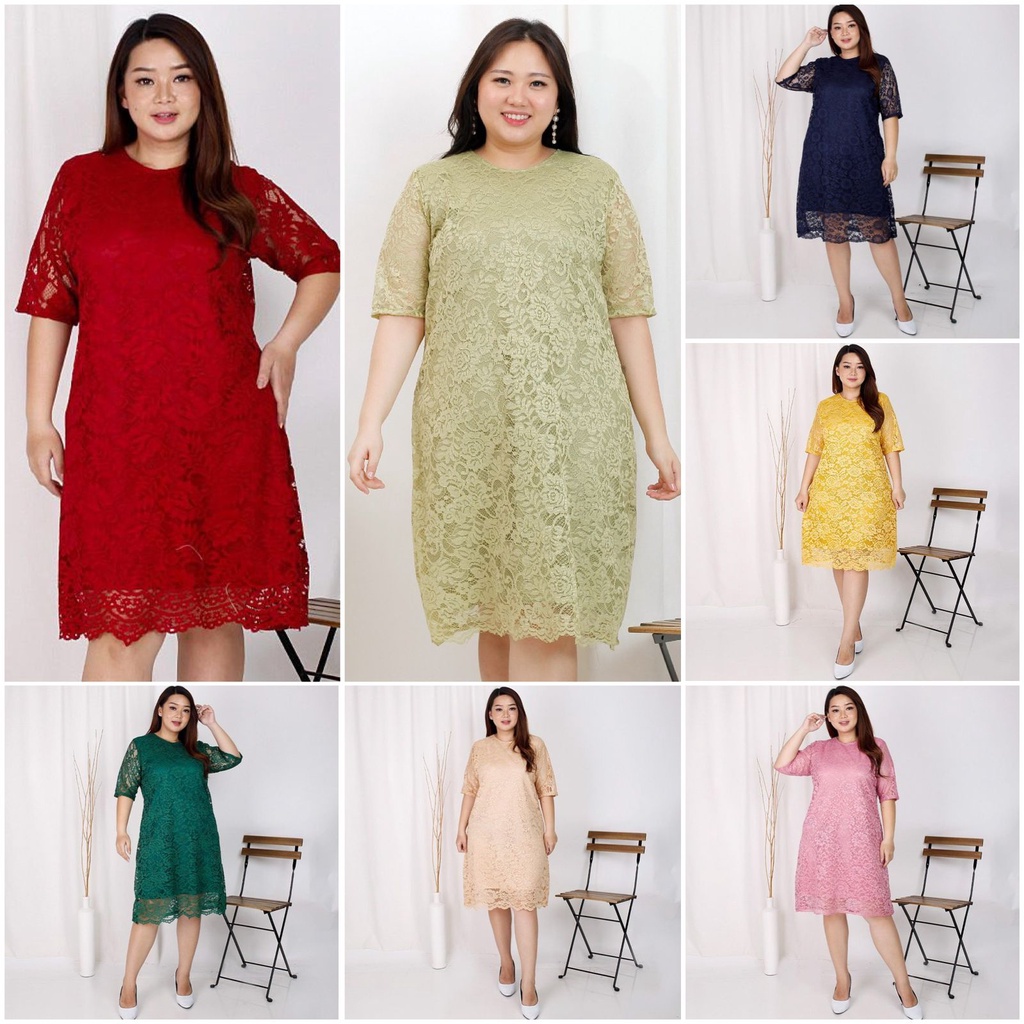 Dress Big Size Brukat Jumbo Dres Brokat XXL Bigsize XXXL Dress Natal Imlek Termurah 7 warna