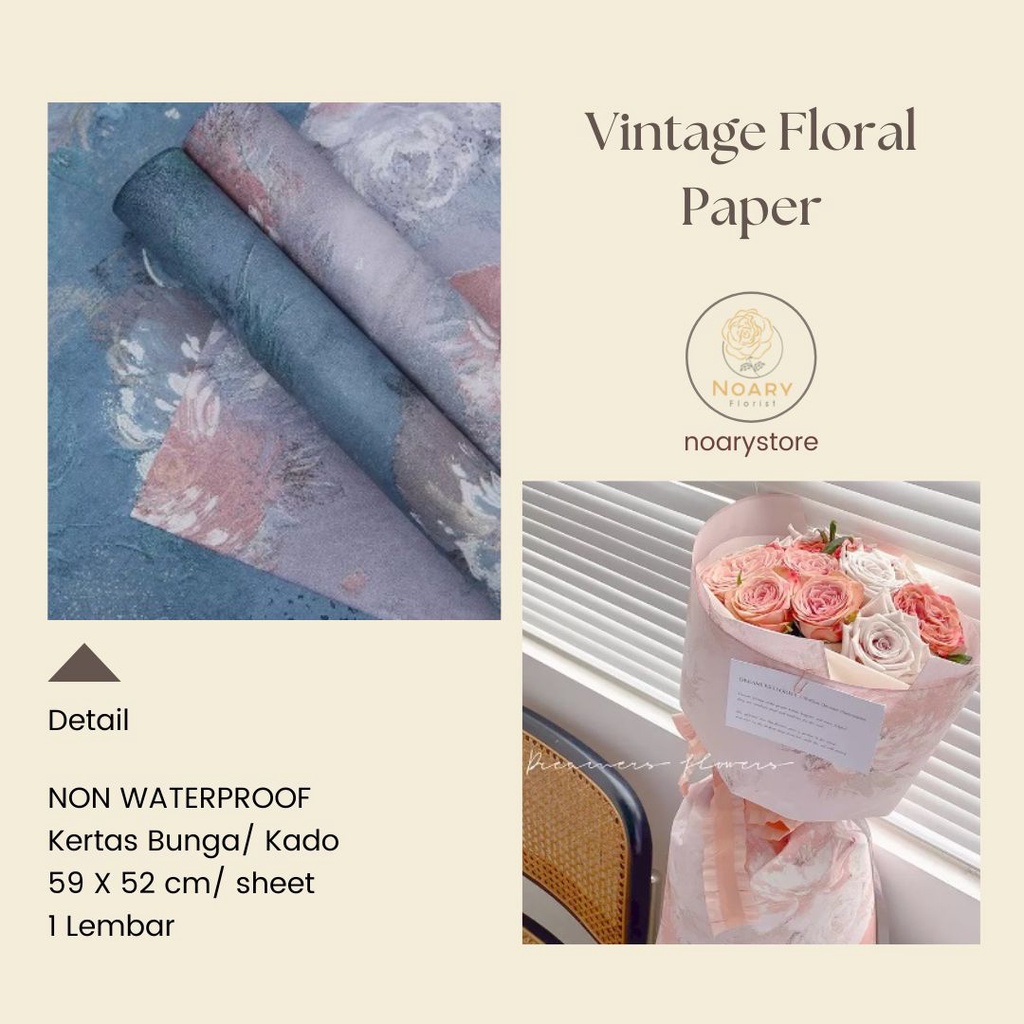 Vintage Floral Paper Wrap Kertas Bunga Kertas Kado Bungkusan Bunga Cellophane Flower Wrapping Buket Bunga / Flower Wrapping / Cellophane / Wrap / Kertas Bunga / Kertas Kado / Flower Paper / Kertas Grosir / Kertas Import / Kertas Cellophane / Florist / Buk