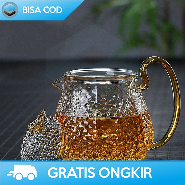 TEKO TEH SET TEA POT KACA 600ML CANGKIR 4 PCS TAHAN PANAS DESAIN MEWAH