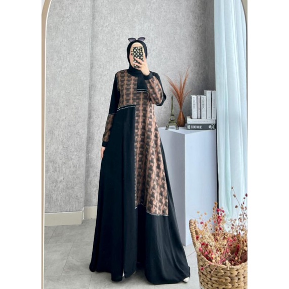 Rayan Gamis Aswan Jetblack Abaya Hitam Mote Premium Gamis Pesta Kondangan Seragaman Mewah Gamis Leba