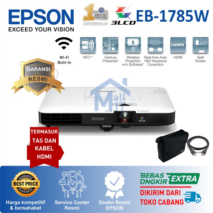 MINI SLIM PROYEKTOR EPSON EB-1785W EB 1785 W EB1785 EB1785 W Portable