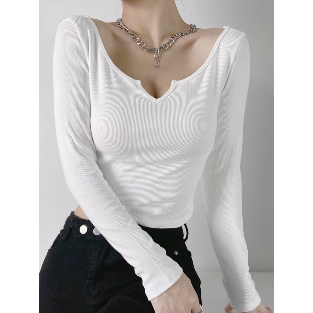 (COD) OH Fashion Blouse Korean Scop Neck Rib #2A56