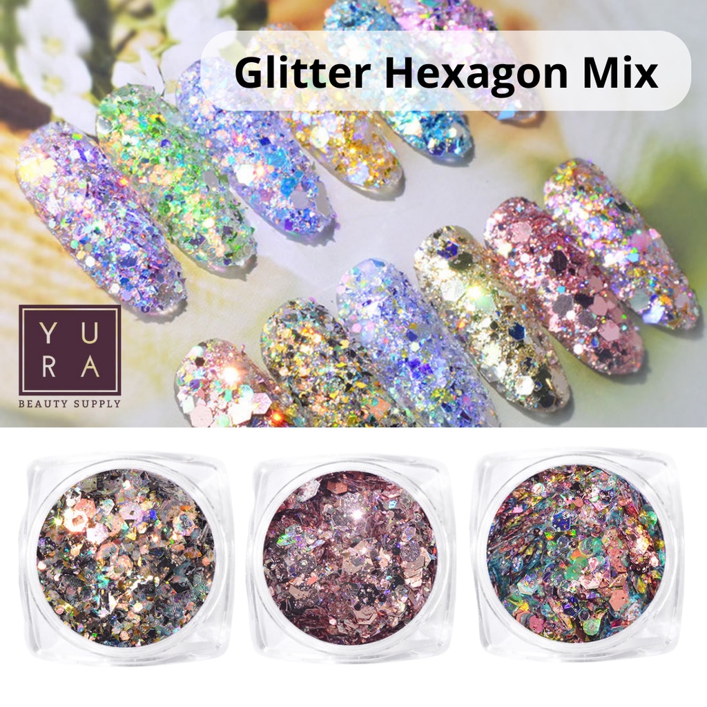 BUBUK GLITTER SQUIN MIXED HEXAGONAL PREMIUM KASAR Nail Art Decoration / Hiasan Kutek Kuku