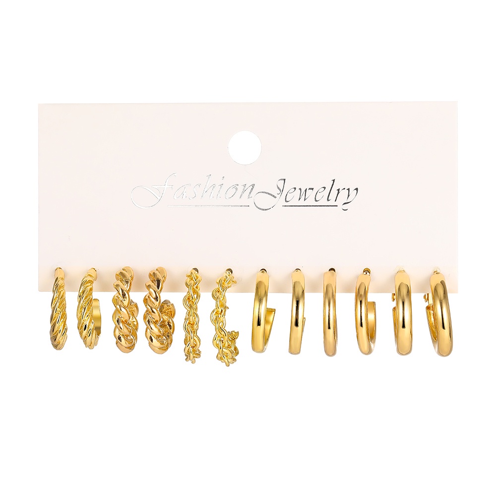 6 Pasang / Set Anting Hoop Warna Emas Gaya Retro Untuk Wanita