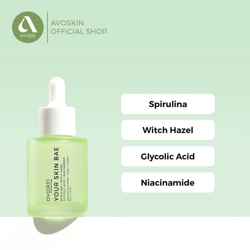 AVOSKIN Your Skin Bae Serum Spirulina + Witch Hazel + Glycolic Acid + Niacinamide (30 ml)