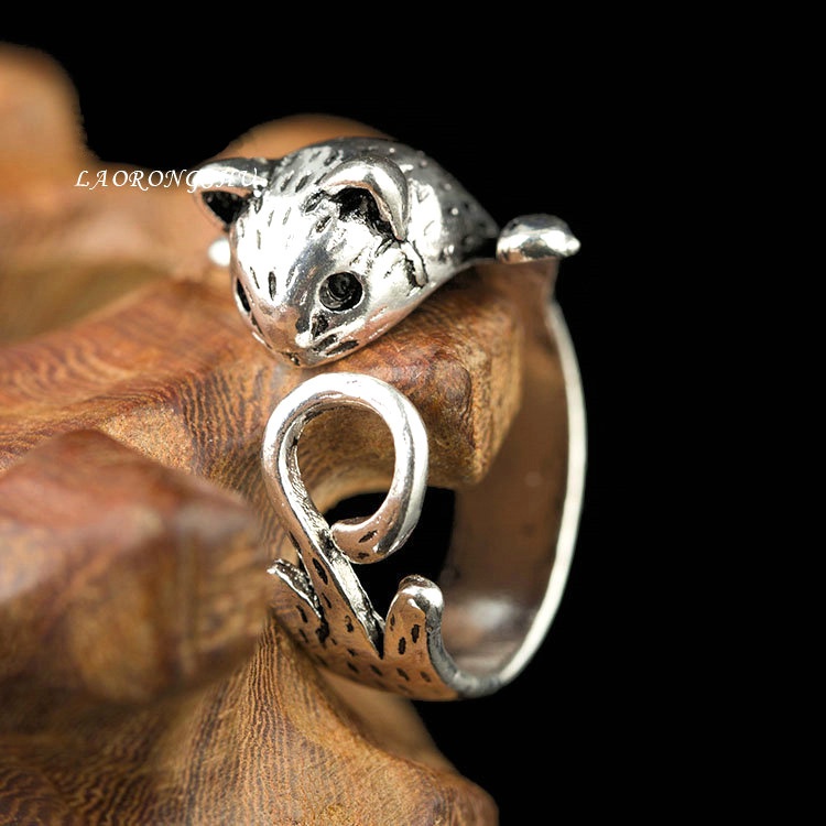 Cincin Bentuk Kucing Warna matte Gaya Vintage Untuk Wanita