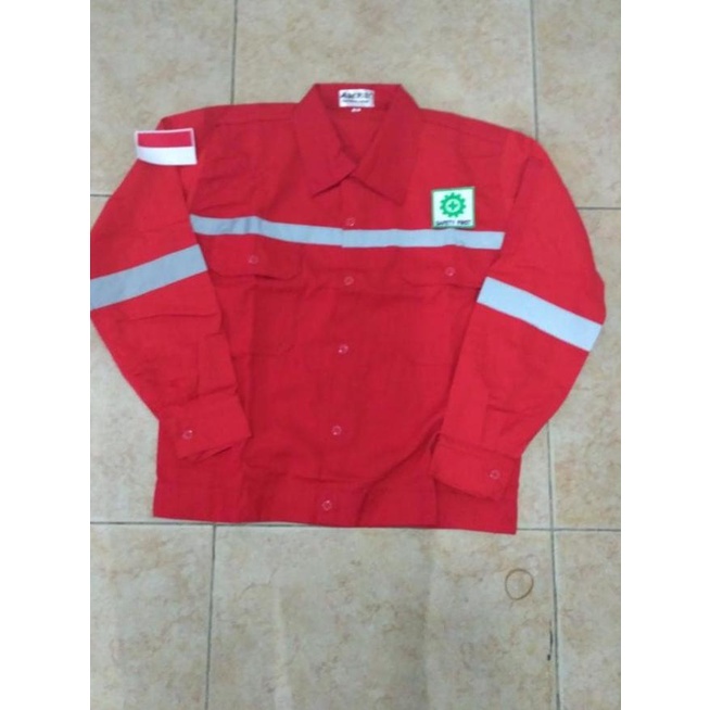 Baju safety atasan lengan panjang+logo k3 dan merah putih