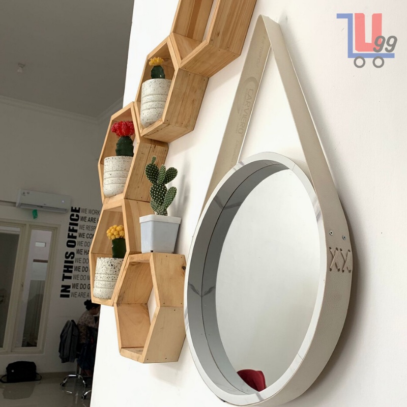 Cermin Bulat Bundar Estetik Strap Sabuk Gantung Dekorasi Dinding Aesthetic Mirror Selfie Dekorasi Rumah Minimalis Penghias Ruang Tamu Kamar Tidur Toilet Wastafel Hanging Mirror Cermin Lingkaran Frame Tebal Vintage Kaca Tebal Premium Termurah