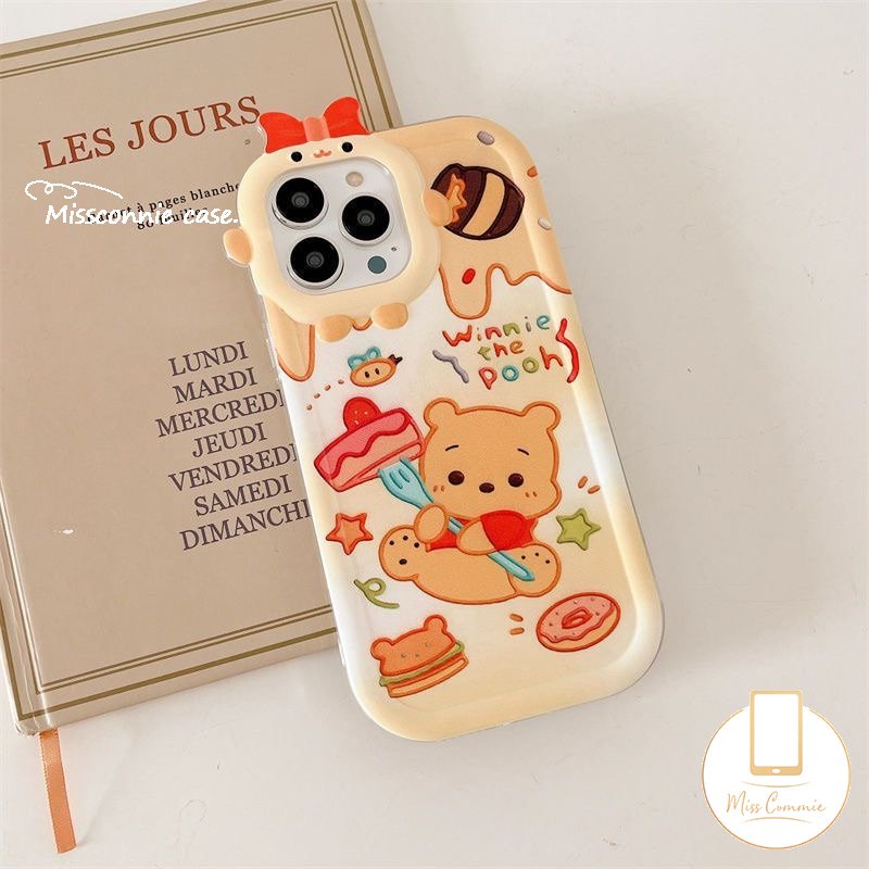 Cute Honey Ice Cream Cartoon Disney Winnie the Pooh Phone Case for Redmi 10A 9A 9T 10C 9C NFC PO CO M3 Creative 3D Bow Little Monster Lens Soft Back Cover