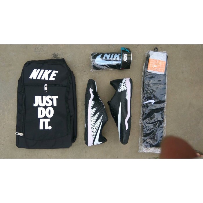 SEPATU FUTSAL NIKE TIEMPO / PAKET SEPATU KOMPLIT NIKE ORIGINAL - Hitam