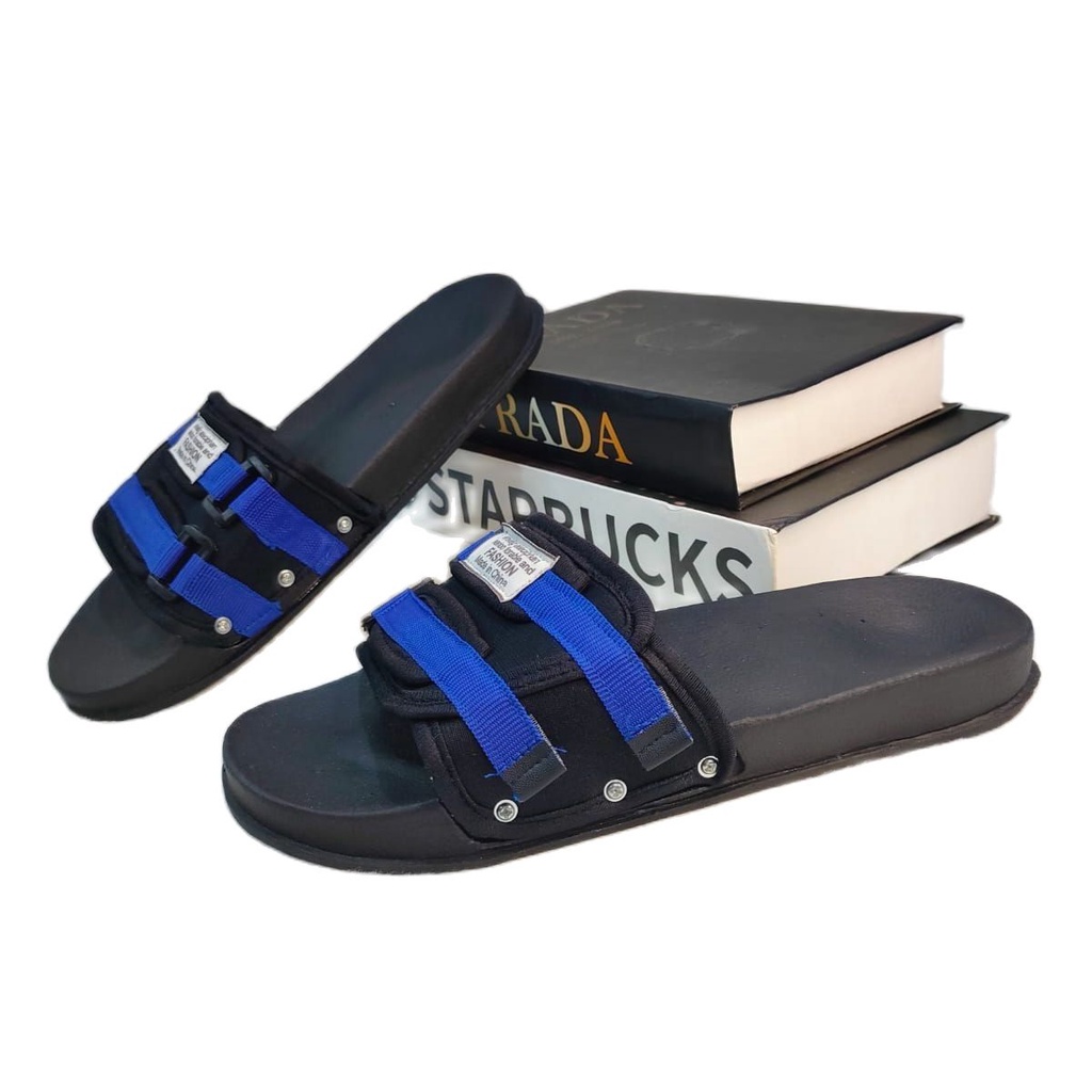 TERBARU Sandal slide pria unisexs FASHION OVAL-biru