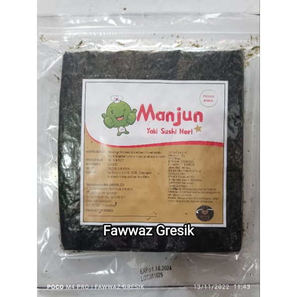 Manjun Nori Rumput Laut Kim / Manjun Yaki Sushi Nori Gimbap 10 Lembar Seaweed Halal