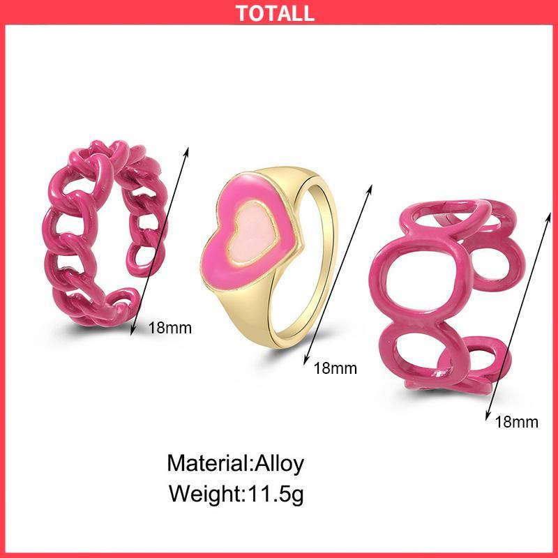 COD 3PCS Heart Geometry Rings Cincin Geometri Jantung Cincin Mode Menetes Minyak yang Dapat Disesuaikan untuk Aksesoris Perhiasan Wanita-Totall